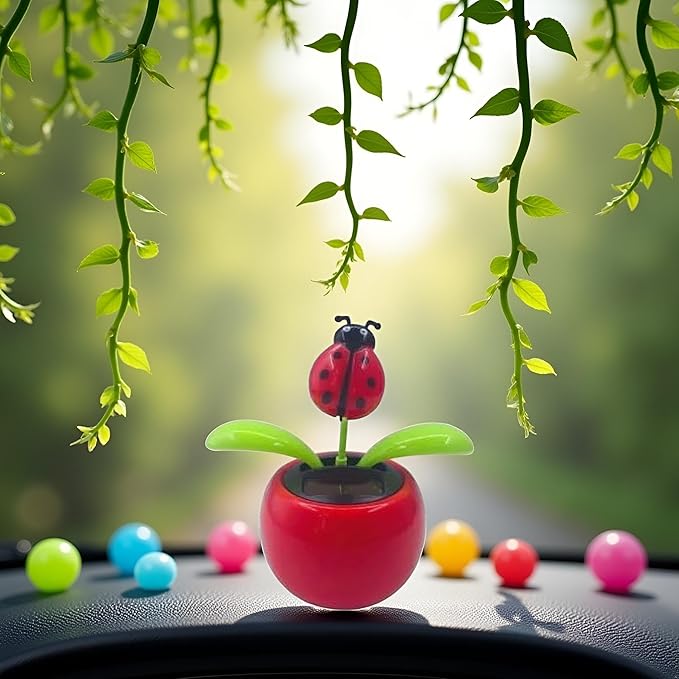 1 Pcs Red Solar Dancing Flower Car Dashboard Decorations - Funny Solar Powered Dancing Flower Pot Car Ornaments Flower Swinging Decoration for Car Decor,Solar Power Kits Learning and Education