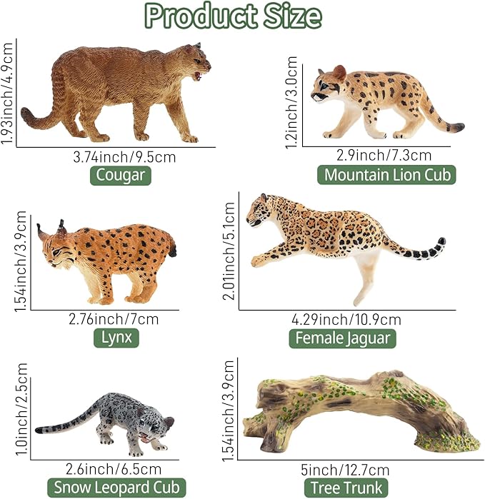 Toymany 12PCS Big Cat Wild Animal Figurines, Realistic Safari Animals Set Includes Lion,Tiger,Cougar,Cheetah,Leopard,Jaguar,Lynx Educational Toy Cake Toppers Christmas Birthday Gift for Toddlers