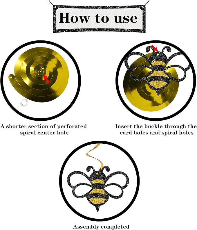 Maicaiffe Honey Bumble Bee Hanging Swirl Decorations - Glitter 22 Pcs Bee Baby Shower Party Supplies - Baby Birthday - Engagement - Wedding Streamers - Bee Theme Party Foil Swirls Ceiling Decorations