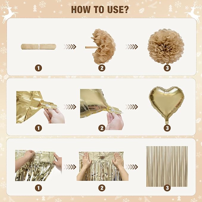 White and Gold Birthday Decorations for Women, Happy Birthday Party Decorations, Happy Birthday Banner, Gold White Sand Ivory Balloons, Tissue Paper Pompoms, Heart Garland, Party Decor for Girls