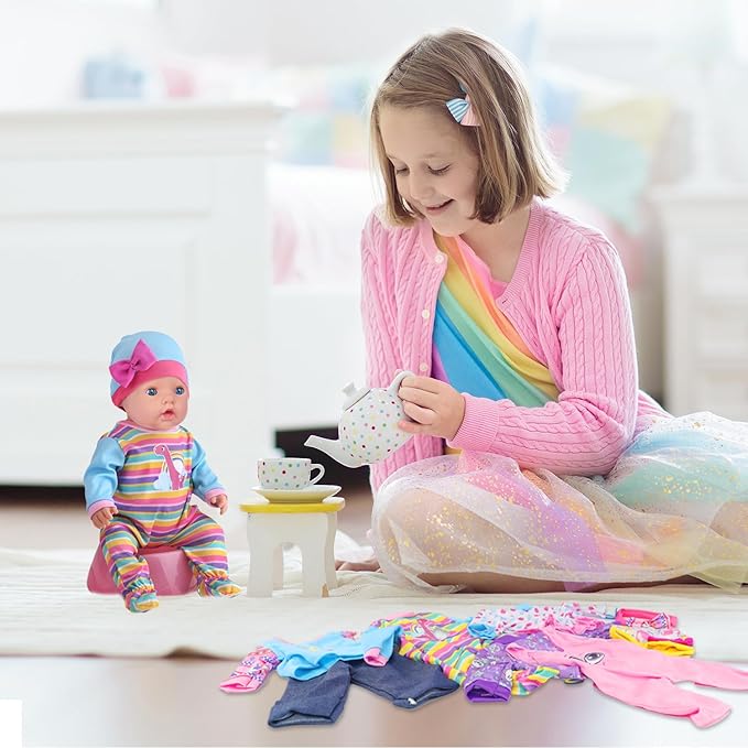 UNICORN ELEMENT 10 Sets Baby Doll Clothes for 14-18 Inch Dolls, 17 Inch Baby Doll Clothes and Headbands Outfits Pjs Accessories for 43cm New Born Dolls