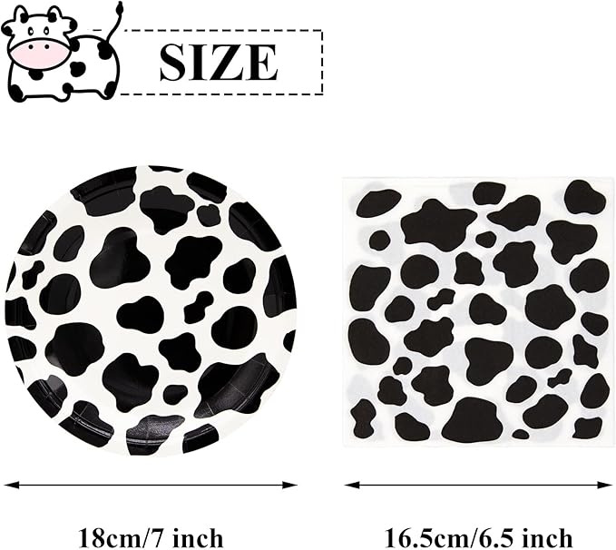 LhyBtm Cow Print Party Supplies Set Includes 20 Plates and 20 Napkins, Perfect for Birthday Baby Shower Barnyard Cowboy Cowgirl Farmhouse Cow Theme Parties Decoration Disposable Tableware
