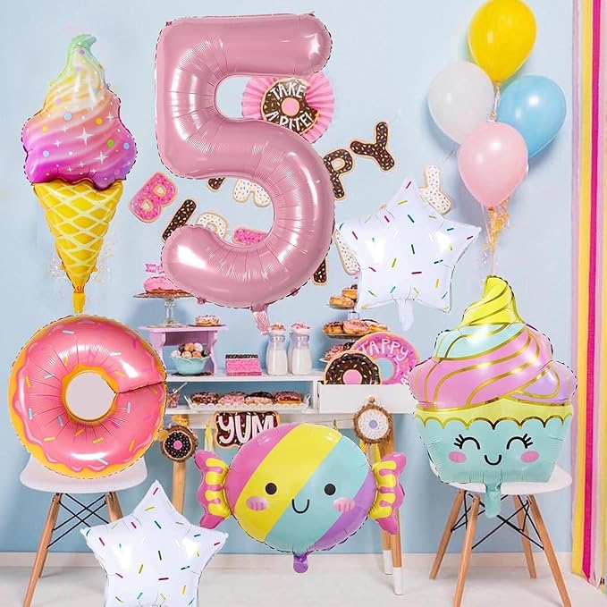 Donut 5th Birthday Decorations: Sweet Party Supplies with Foil Balloons, Backdrops for Girls