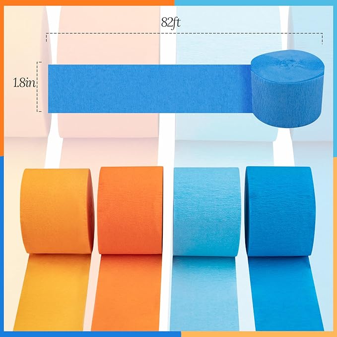 Riqiaqia Crepe Paper Streamers Party Decorations, Blue and Orange Party Decorations, 8 Rolls of Blue, Orange Party Streamers for Blue Dog Birthday Party Supplies