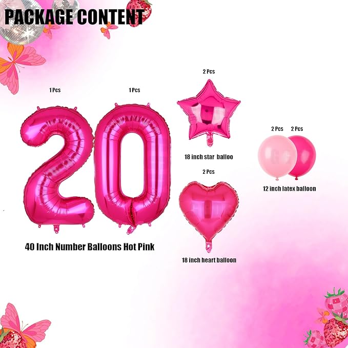 40 Inch Number Balloons Hot Pink 20 Large Number Balloon Anniversary Event Celebration Bachelorette Cowgirl Let's Go Girls Pink Themed 20th Birthday Party Decor Supplies 10 Pcs