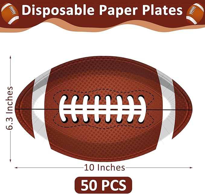 QZYL 50 PCS Football Plates, Football Party Plates, Football Shaped Disposable Paper Plates, Touchdown Party Plates, Football Party Supplies for Football Decorations Sports Birthday Decoration