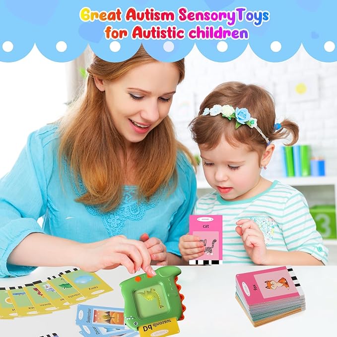 Talking Flash Cards for Toddlers 1 2 3 4 5 Years Old, Pocket Speech Therapy & Autism Sensory Toy with 336 Sight Words, Montessori Educational Learning Device Gift