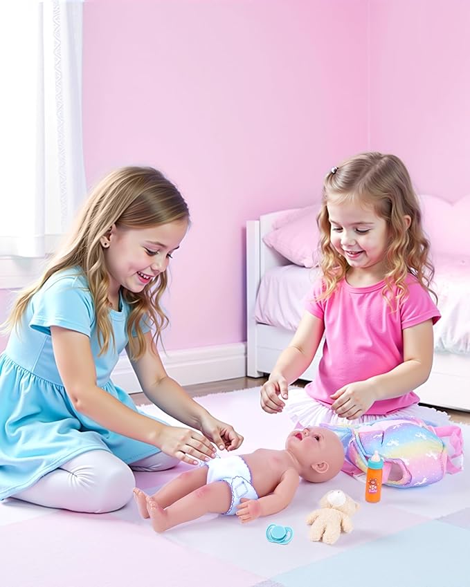 BABESIDE Baby Doll Accessories, Doll Carrier with Magic Bottle, Doll's Diaper, Doll Teddy & Pacifier – Baby Dolls Accessories Set for 12-15 Inch Dolls, Pretend Play Gift for Girls Boys Ages 3+