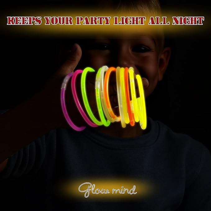 500 Ultra Bright Glow sticks,8" Glow Sticks Bulk,Glow Sticks For Kids Bulk Party Pack,Glow in The Dark Party Supplies,Glowsticks Party Favors with Bracelets and Necklaces