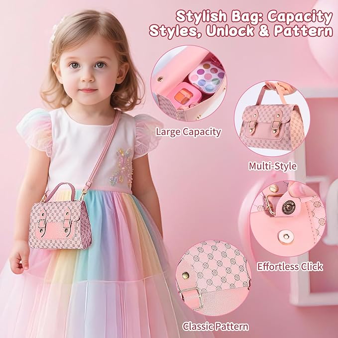 Toddlers Pretend Play Makeup Set for Kids 3-5, Fake Makeup for Girls with Toddler Purse, Make up Kit Toys for 3 4 5 6 7 Year Old Little Girls Birthday Gift