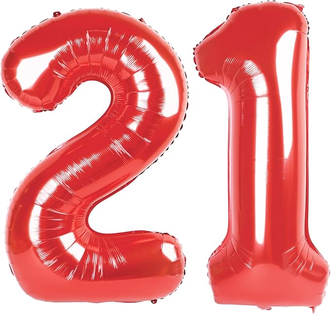 Red Number 21 Balloon 40 inch, 21 Number Balloons, 21th Red Birthday Decorations, 21 Year Old Girls Boys Party Supplies