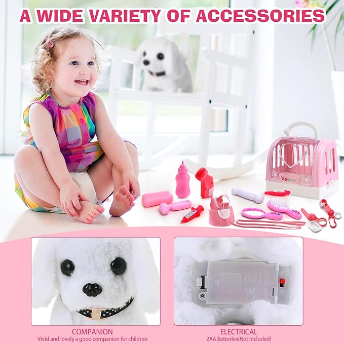 15 Pcs Robot Puppy Dog Toys for Girls Kids Boys, Realistic Robot Puppy Toys with Walk & Bark, Toy Gifts for 3 4 5 6 Year Old, Ideas 3 4 5 6 Year Old Birthday Gifts