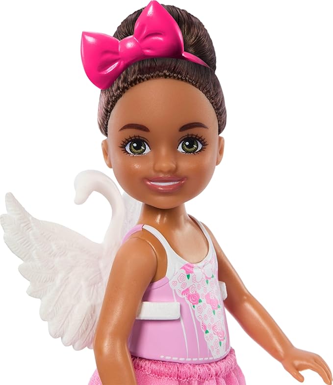 Barbie Toys, Chelsea Ballerina Set, Career Brunette Small Doll with 5 Dance-Themed Accessories Including Swan Wings
