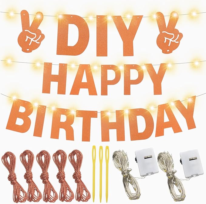 175Pcs DIY Glitter Customizable Banner Kit Custom Banners DIY Happy Birthday Letter Banners Personalized Banner Decor for Easter Day Christmas Baby Shower Birthday Party Decorations(Glitter Orange)