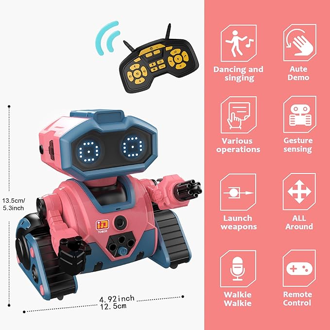 Robot Toys for Boys Girls, Rechargeable RC Robot with GestureSensing,Auto-Demonstration, Fun Gift for Kids(Pink)