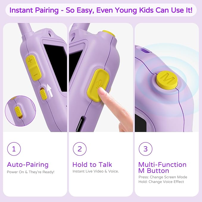 Video Walkie Talkies for Kids, Kids Walkie Talkies 2 Pack Video Intercom for Age 3-12 Year Old Boys Girls with Rechargeable Battery, Indoor Outdoor Toys for Family Games Outside, Camping, Hiking