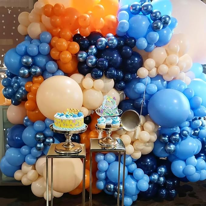 Dog Paw Balloons Orange and Blue 60pcs 12 Inch Paw Print Puppy Balloons Navy Blue Pastel Orange Beige Latex Helium Balloon for Boys Paw Space Theme Baby Shower Blue Birthday Party Decorations