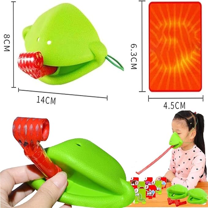 Frog Tongue Game, Tongue Shooting Game, Frog Mask with Tongue, Frog Face Mask, Frog Tongue Game with Blowing Air, Multiplayer Party Game, Insect Cardboard Included