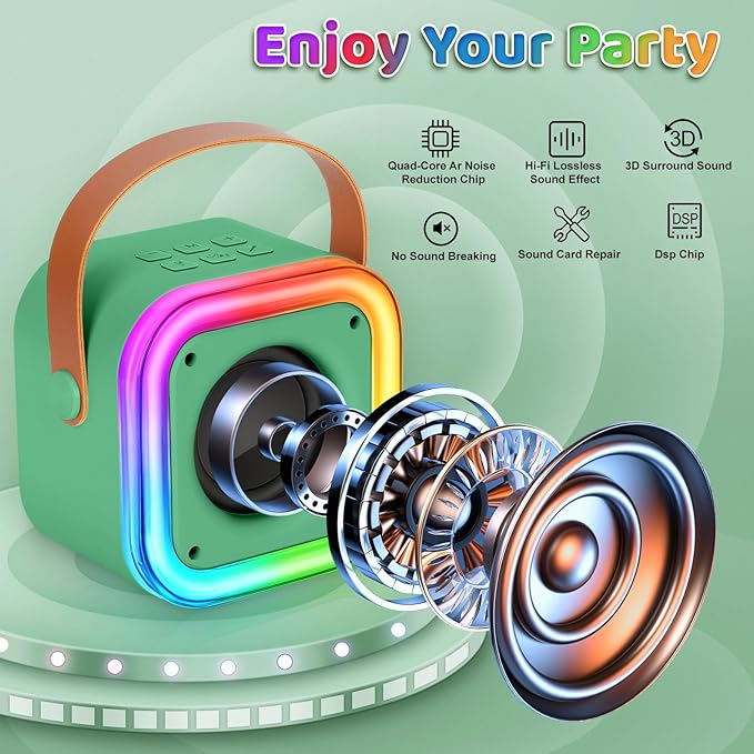Mini Karaoke Machine for Kids, Girl Toys Gifts, Kids Karaoke Wireless Microphone for 4,5,6,7,8,9,10,11,12 Years Old Boys and Girls Christmas Party Gifts Toys (Dark Green)