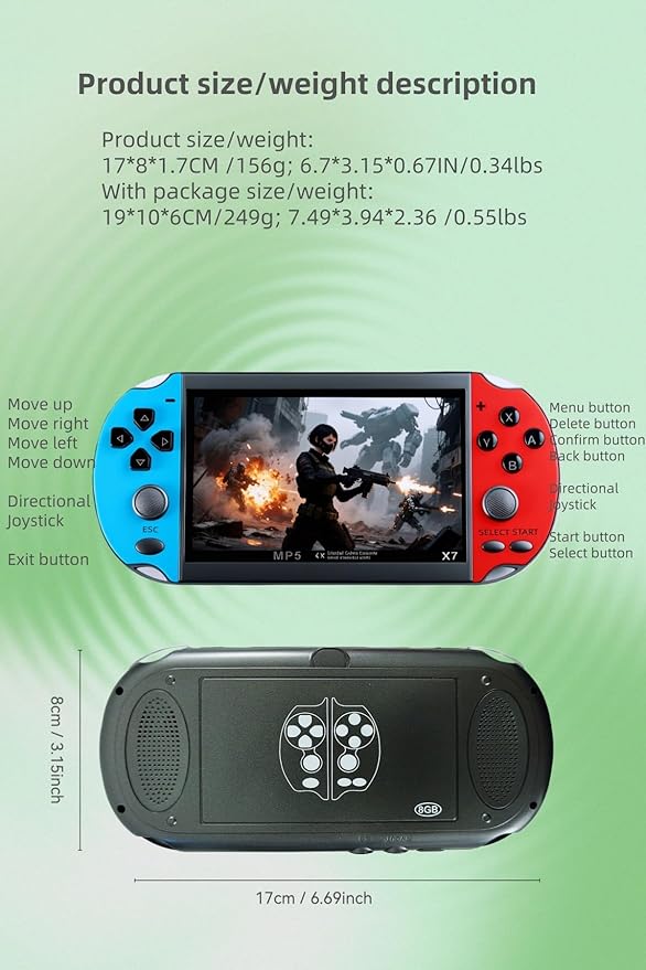 4.3" IPS Screen Handheld Video Game Console - with Classic Game System, Support TV Output, with Rechargeable BatteryTravel Toys Classic Fun for All Age