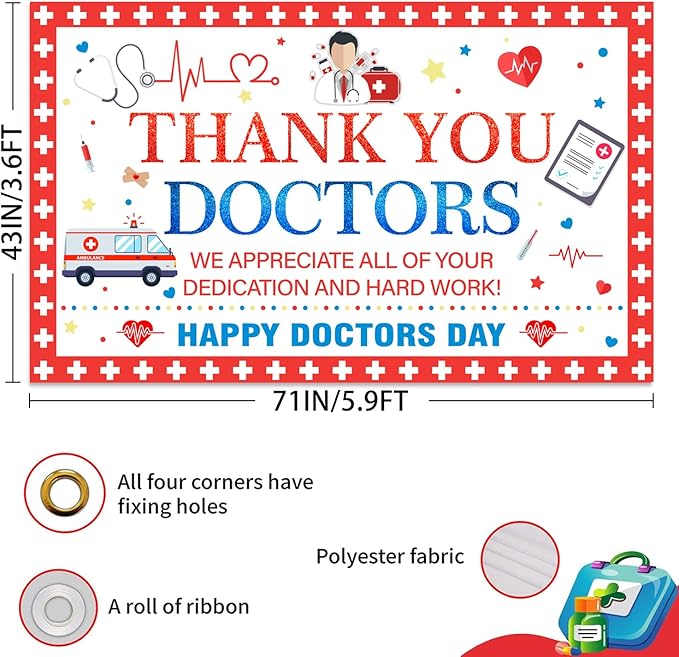 Thank You Doctors Banner Backdrop for National Doctors Day Decorations, Thank You Doctors Decorations, Doctors Day Banner Party Supplies