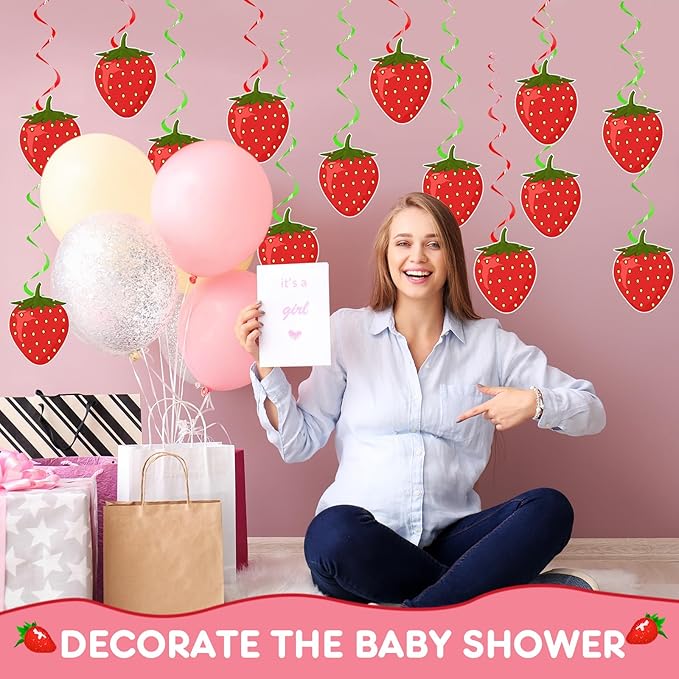 Lewtemi 36 Pcs Strawberry Decor Berry First Birthday Decor Hanging Swirl Banner for Strawberry Party Decorations Baby Shower Party Supplies(Bright)