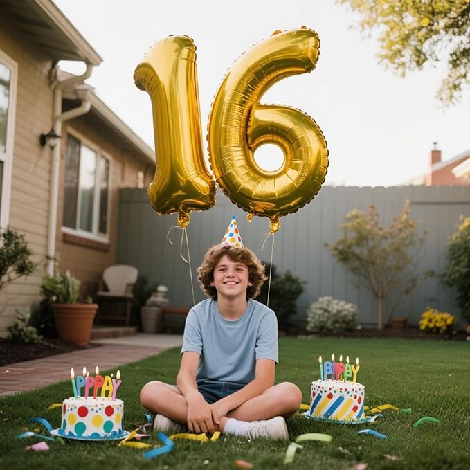 40 Inch Gold Balloon Number 16 Balloon,Jumbo Mylar Foil Helium Balloon for 16 Birthday Digital Balloons for Birthday Party,Wedding Anniversary Party Decorations