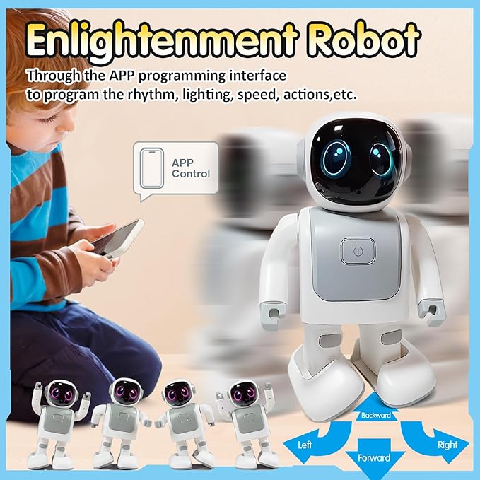 Gsou Dancing Robot Speaker Toys for Kids & Adults, Portable Dancing Bluetooth Speaker with LED Lights, Intimate Companion, Programmable Interactive Robot Toys with iOS & Android APP Remote