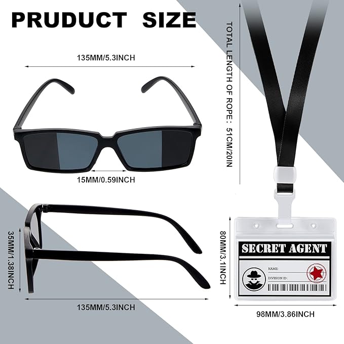 Umigy 24 Pcs Secret Agent Name Tags and See Behind You Sunglasses Secret Agent Badge Rear View Mirror Sunglasses Detective Glasses for Escape Room Party Favors Detective Party Supplies
