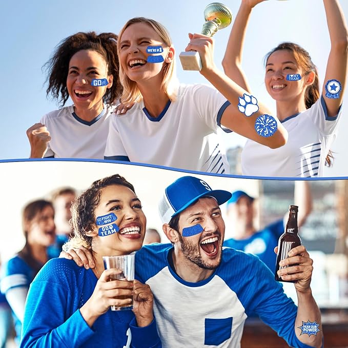 Gameza Blue Face Glitter Eye Black Stickers, 36PCS Football Baseball Eye Stickers, Breathable Softball Sticker Party Favors for Lacrosse Fans, Blue Accessories for Spirit Week (Glitter)