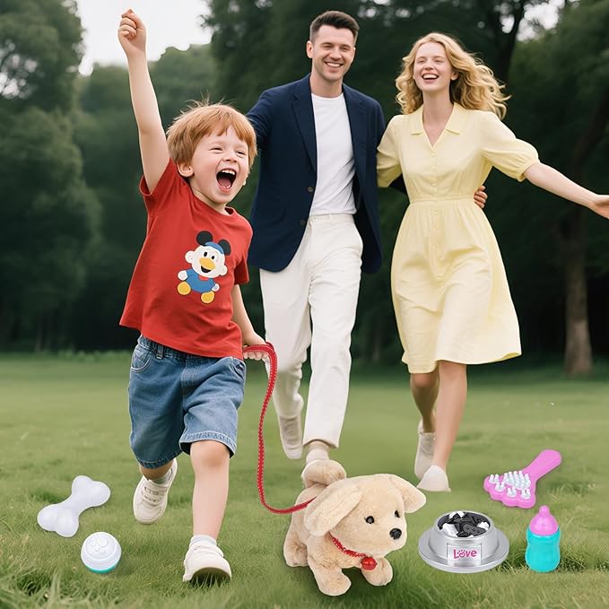 Electric Interactive Dog Plush Golden Retriever Toy Puppy Plush Pet Dog-Walking,Barking,Tail Wagging Interactive Companion Animal Toys School Prize Birthday for Kids Toddler Boys Girls