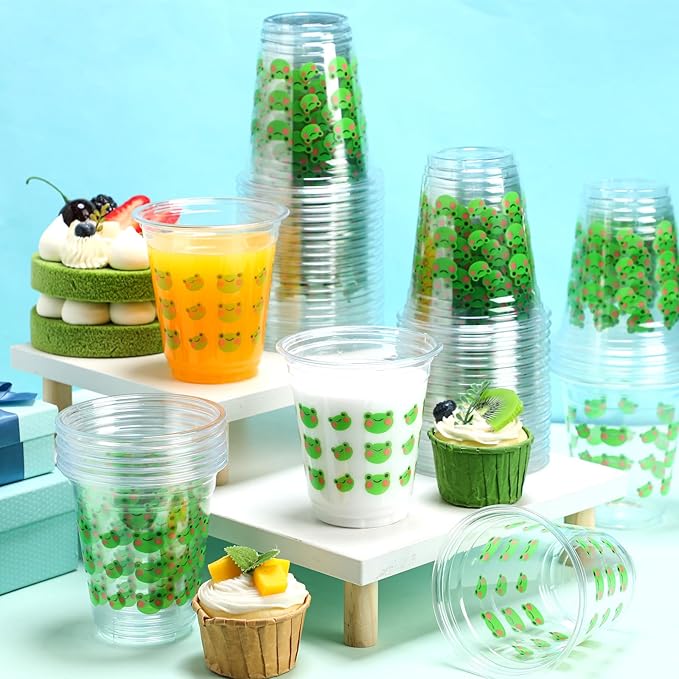 50 Pcs Frog Birthday Decorations Frog Snack Cups 12 oz Plastic Cups Cute Green Tumbler for Baby Shower Birthday Party Supplies