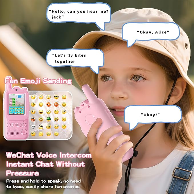 Upgraded Video Walkie Talkies for Kids Ages 3–10, Kids Walkie Talkies 2 Pack with with Micro Chat and Games, Interactive Video and Long Range, Rechargeable Outdoor Camping Gift for Boys & Girls