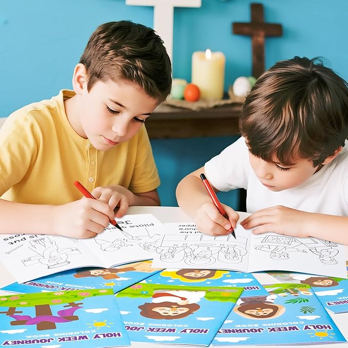 Easter Coloring Books for Kids - 24Pcs Bulk Holy Week Journey Mini Coloring Booklet Religious DIY Art Drawing Book for Toddlers Spring Easter Holiday Party Goodie Bags Stuffers Sunday School Classroom