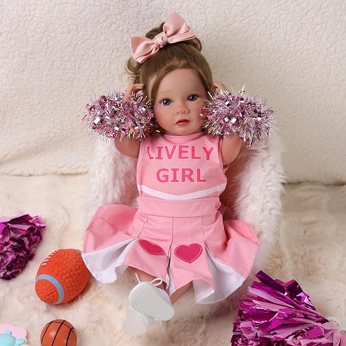 BABESIDE 4 Pcs Reborn Baby Doll Clothes Set for 17-22 Inch Dolls Girl, Heart Pattern Babydoll Skirt with Bow Hair Clip and Diaper fit Realistic Baby Doll Accessories , Pink