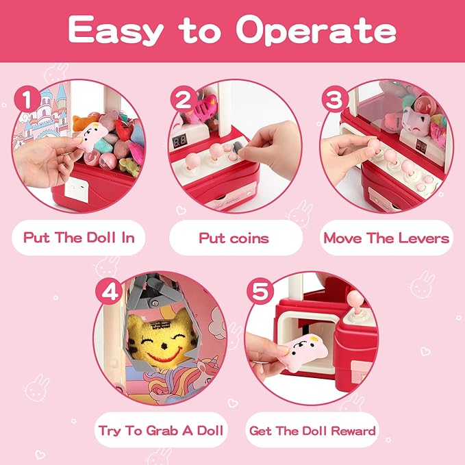 55 PCS Large Kids Claw Machine, Candy Vending Grabber, Prize Dispenser Toys for Girls Boys with Lights Sound, Electronic Claw Game Machine Toys for 3 4 5 6 7 8 Years Old Girls