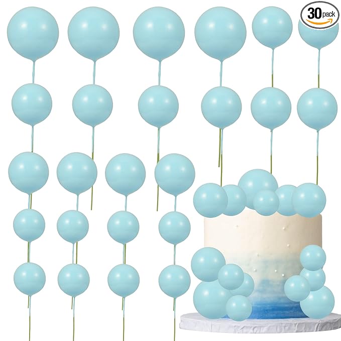 Gyufise 30Pcs Balls Cake Topper DIY Cake Insert Toppers Ball Cake Picks Cupcake Topper for Birthday Party Baby Shower Wedding Cake Decoration Blue