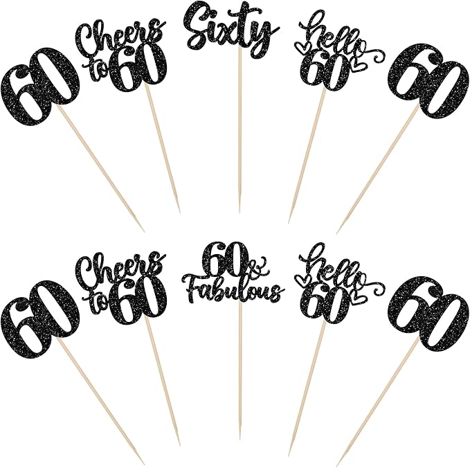 15PCS Happy 60th Birthday Centerpiece Sticks Hello 60 Cheers to 60 Birthday Table Flower Centerpieces Sticks Sixty 60 Fabulous Floral Decorations for 60th Birthday Party Centerpieces Supplies Black