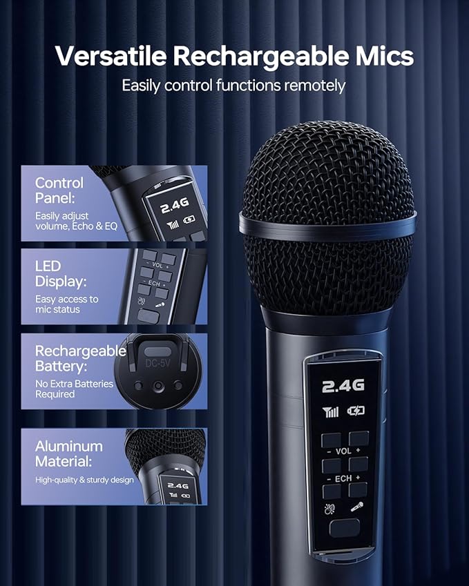 216 Bluetooth Karaoke Machine for Adult Kid with Storage and Charging Station, Powerful Karaoke System, 12H Playtime, Rechargeable Wirless Microphone, Support USB/AUX Indoor Outdoor