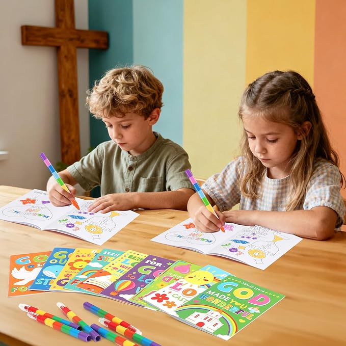 BenLouis 24 Pcs Bible Verses Mini Coloring Books Kids Christian Party Favors Small Activity Books Bulk for Kids Sunday School Religious Church Goodie Bags Stuffers Return Gifts Classroom Travel