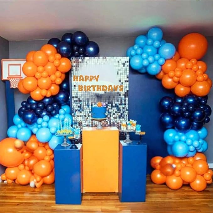 Orange and Blue Balloons, 60 Pcs 12Inch Navy Dark Light Metallic Blue and Matt Orange Latex Helium Balloon for Cartoon Kids Boy Men Birthdays Graduation Baby Shower Basketball Theme Party Decorations