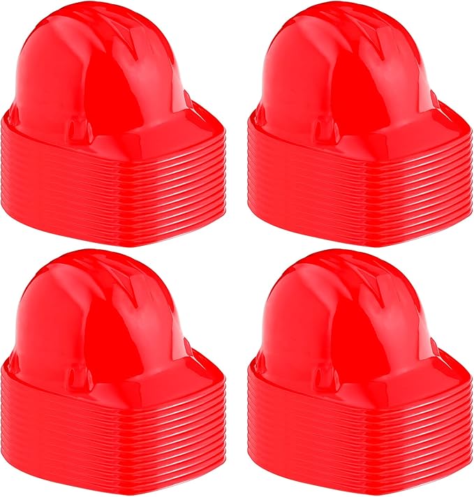 Sumind 48 Packs Construction Party Hats Kids Plastic Worker Helmet Bulk Toy for 3-8 Years Children Dress up Party Supplies(Red)