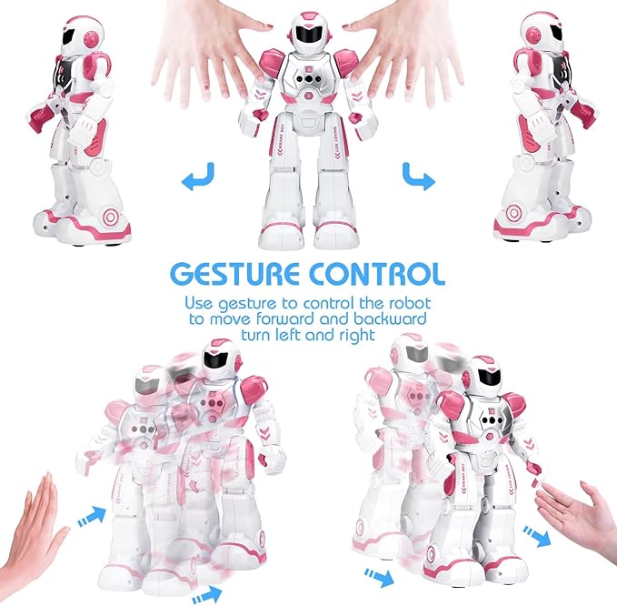 KingsDragon Robots Toy for Kids, RC Gesture Sensing Toy, Interactive Walking Singing Dancing Robot Birthday Presents for Boys Girls Age 6 7 8 9 Years Old,Pink