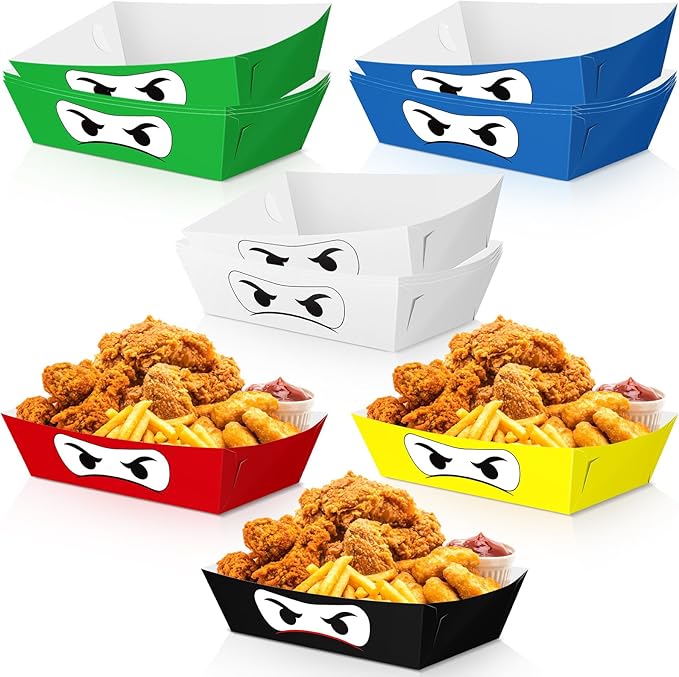Zhehao 24 Pcs Ninja Party Supplies Paper Food Ninja Trays Disposable Serving Dishes Serving Paper Boats for Birthday Decorations