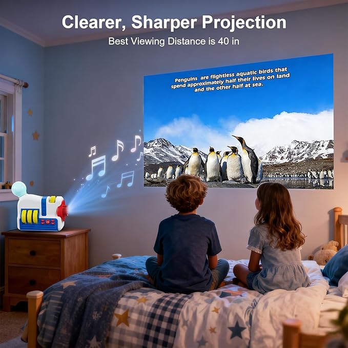Story Projector for Kids, Bedtime Projector Machine with Voice Narration, 4 Science Themed Story Slides, Adjustable Focus, Night Light, Toy Gift for Toddlers Boys & Girls Ages 3+