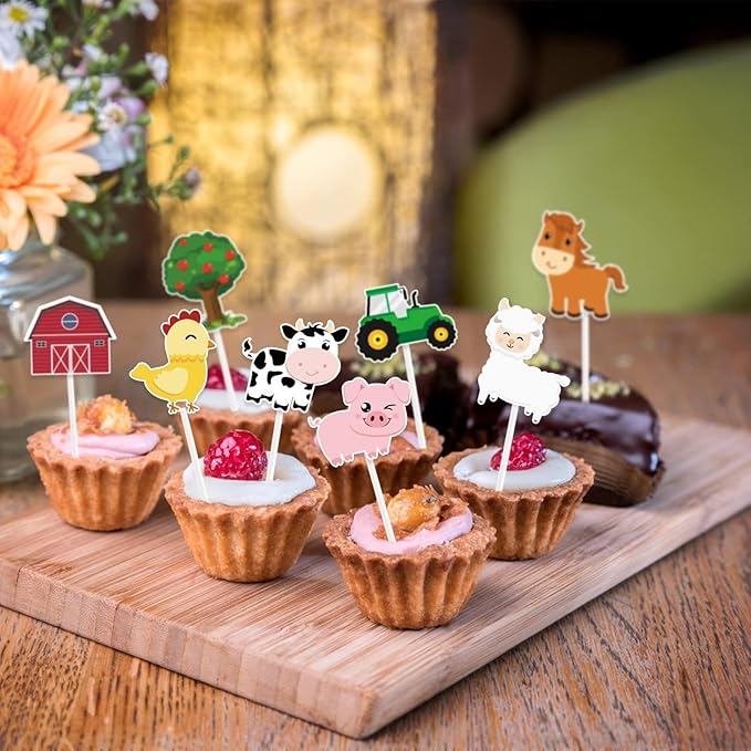 WERNNSAI 36 PCS Farm Cupcake Toppers - Farm Animal Birthday Decorations Animal Cake Toppers Picks Barnyard Party Decorations for Kids Baby Shower Birthday Tractor Theme Party Supplies