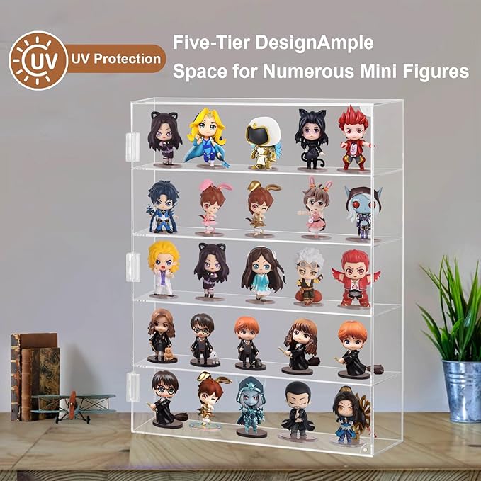 5 Tiers Acrylic Dust-Proof Display Cabinet for Mini Funko Pop Figures, Clear Wall Mounted or Desktop Action Figure Display Case for Collectibles