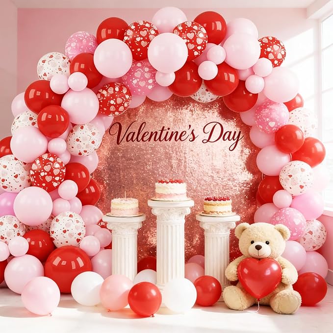 Red and Pink Balloons, 50 Pcs 12 Inch Pink and White Heart Printed Latex Balloon, Red Helium Heart Balloons, for Valentine’s Day Wedding Engagement Anniversary Baby Shower Birthday Party Decorations