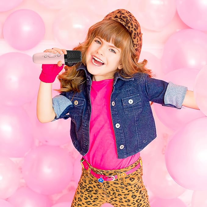 Karaoke Machine with 2 Mic, Wireless Microphones for Kids Adults Toddler with LED Party Lights, Mini Kids Microphone Christmas Birthday Gift for Girls Toys 4, 5, 6, 7, 8, 10 12+ Years Old 【Pink】