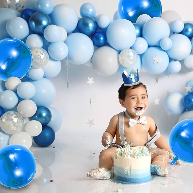 TONIFUL 8Pcs Large Blue 4D Giant Round Foil Balloon 22inch Big Mirror Metallic Mylar Sephere Balloons for Christmas New Year Birthday Party Graduation Wedding Baby Shower Decoration Supplies